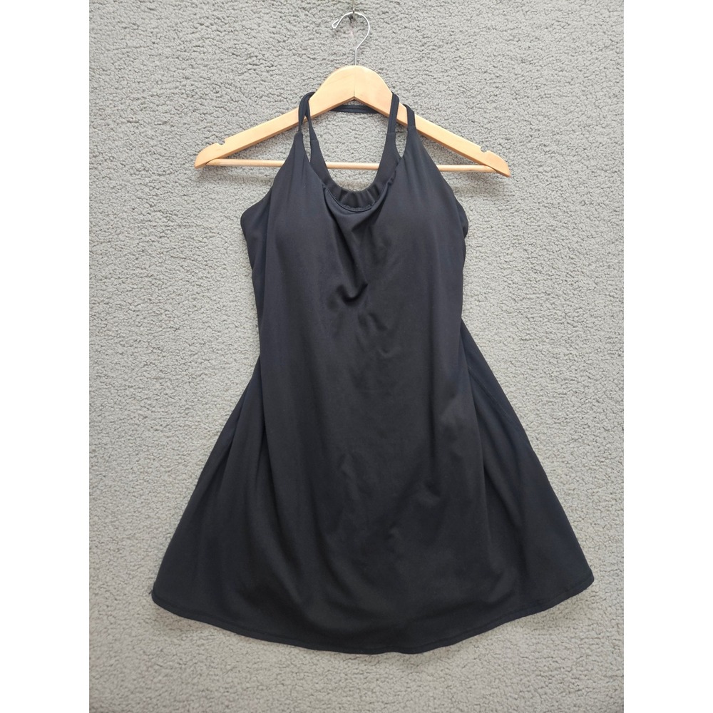 Halara Tennis Dress Medium Black Halter Neck Built-in Shorts Activewear Golf